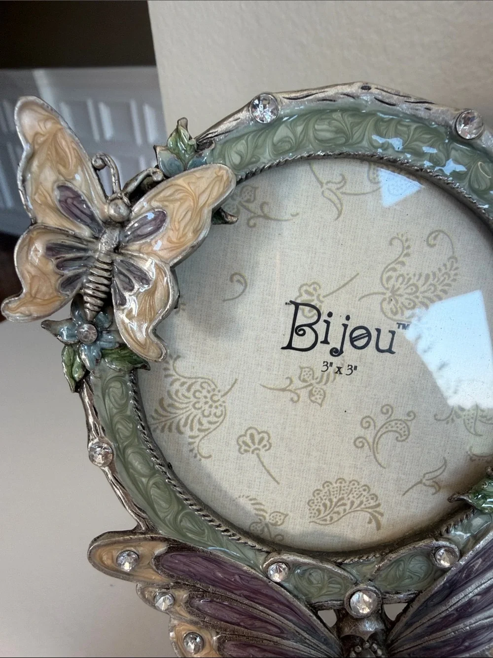 Butterfly Metal Picture Frame in Sage Green and Purple.